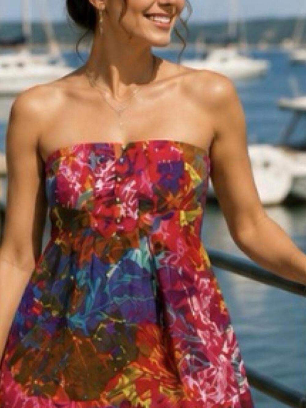 Moulinette Soeurs Strapless Floral Print Cotton Dress Size 4 Colorful Summer